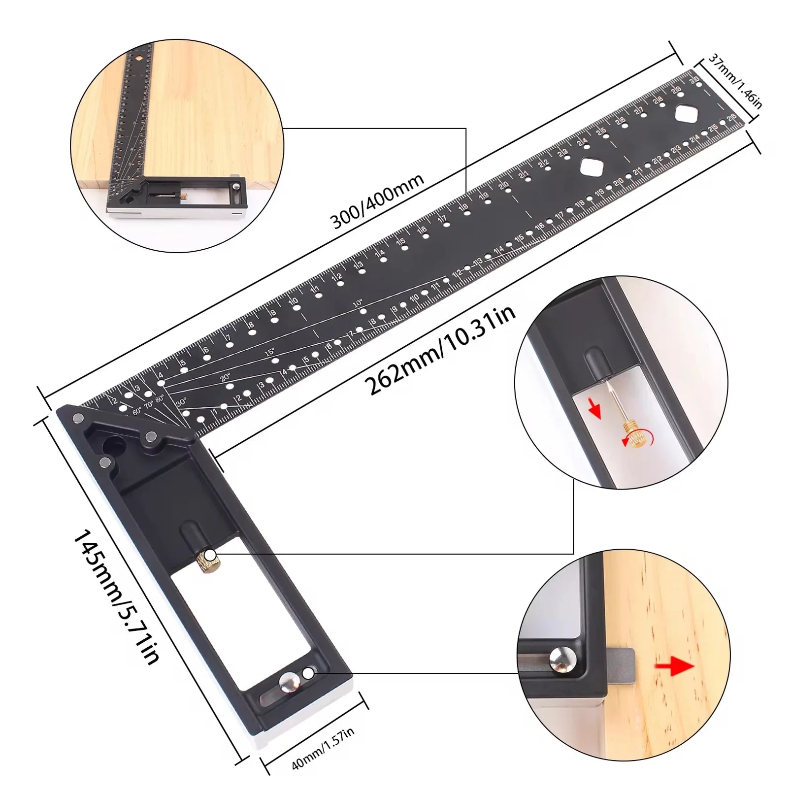 XMSJ 30CM Precision Marking Right Angle Ruler 45/90 Degree Hole Angle Ruler Industrial Scribe Marking Angle Gauge Woodworking