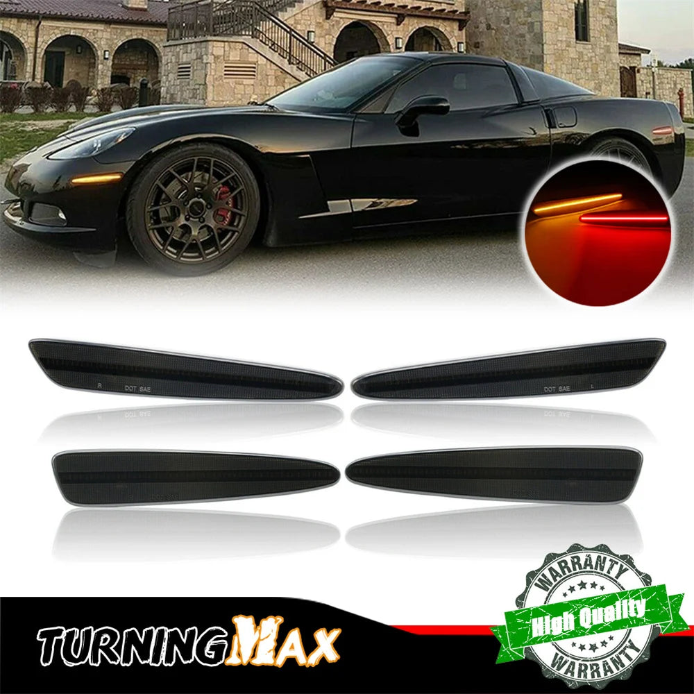Smoked Lens Front Amber Rear Red LED Side Marker Lights For Chevrolet Corvette C6 2005-2013 Fender Flare Lamp Turn Signal Light