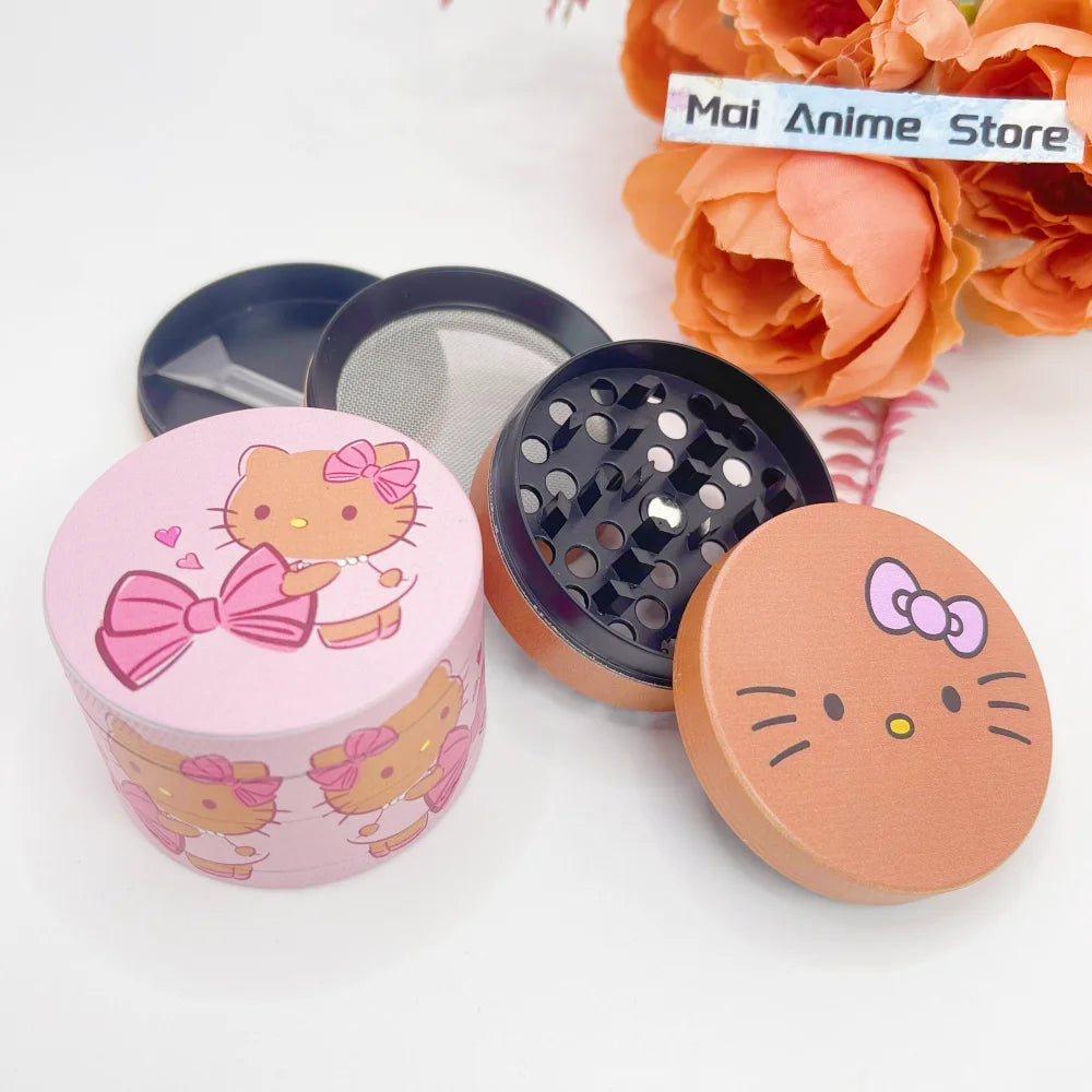 2inch Hello Kitty Herb Grinder Metal Sanrio Mortar Spice Mill Manual 4-layer Salt Grass Tobacco Grinder Smoke Cigarette Tool