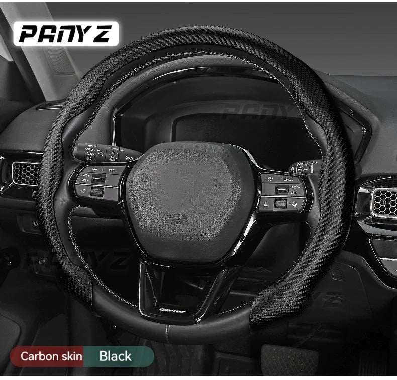 Car steering wheel sleeve, half wrapped carbon fiber pattern, all-season universal card type anti slip mesh, red D-shaped handle