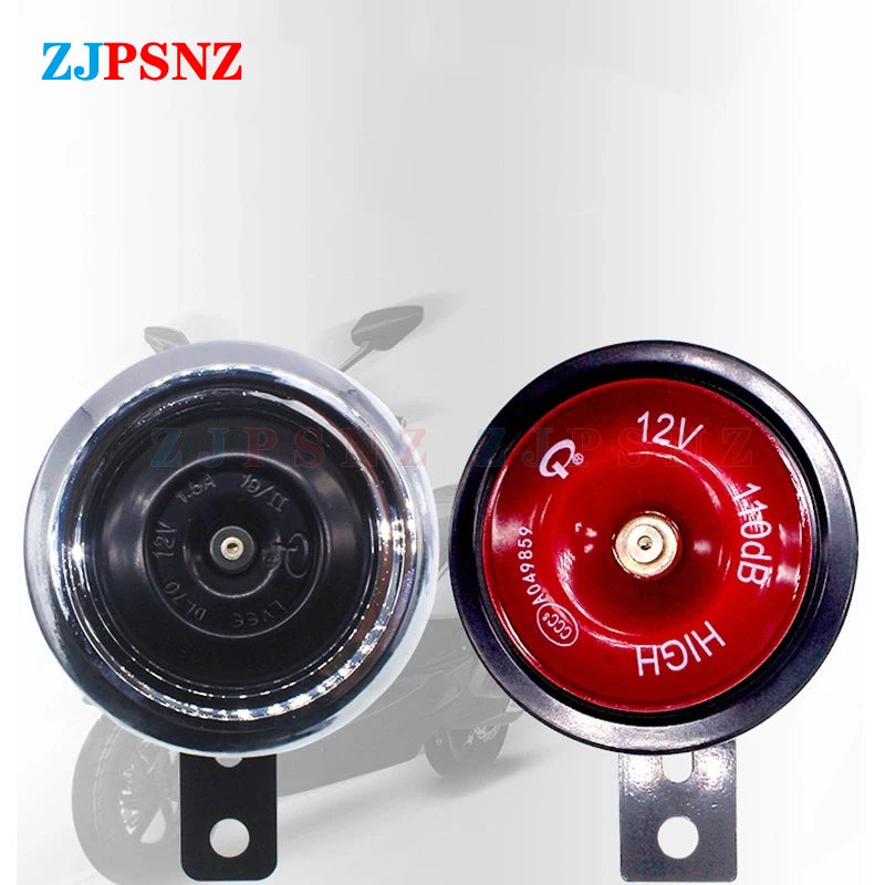 12V Motorcycle E-bkie Scooter Horn Super Loud Horn Waterproof Moped Dirt Bike Electric Vehicle Air Round Horn Motorbike 110db