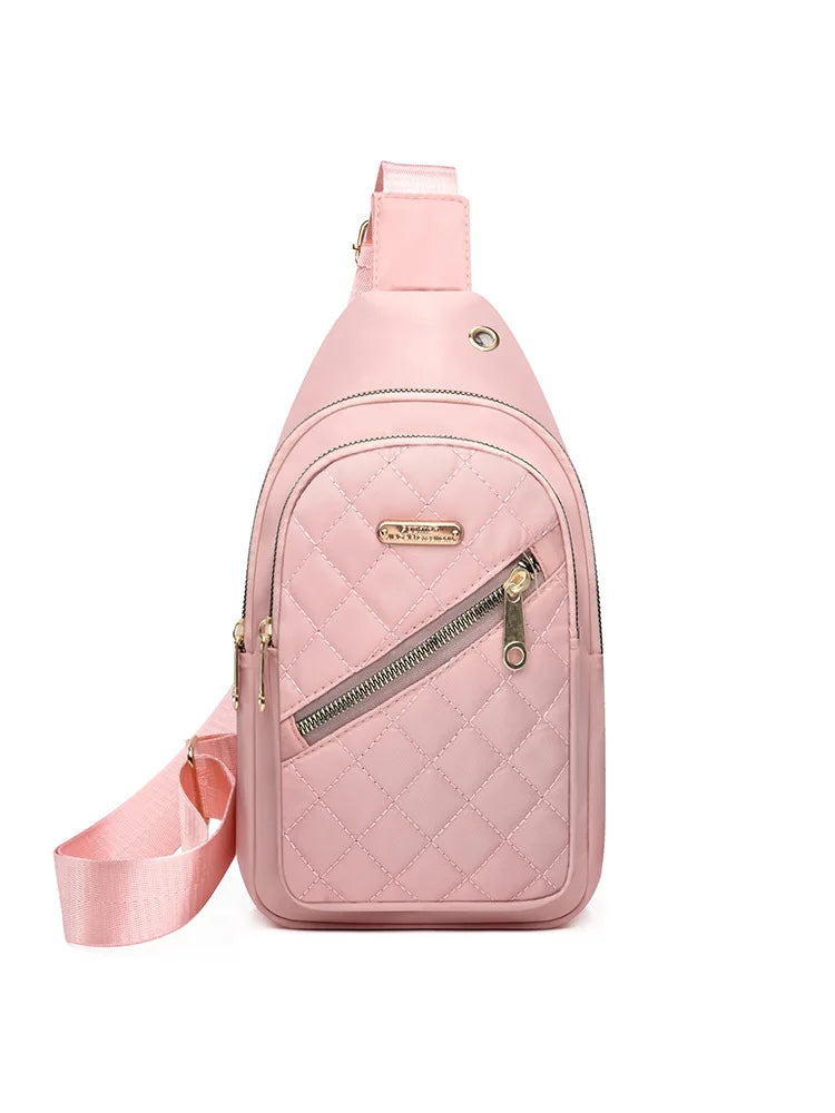 2025 New Women's Embroidered Nylon Breast Bag Fashion Versatile Embroidery Thread Grid Crossbody Bag Simple Outdoor Travel Daily