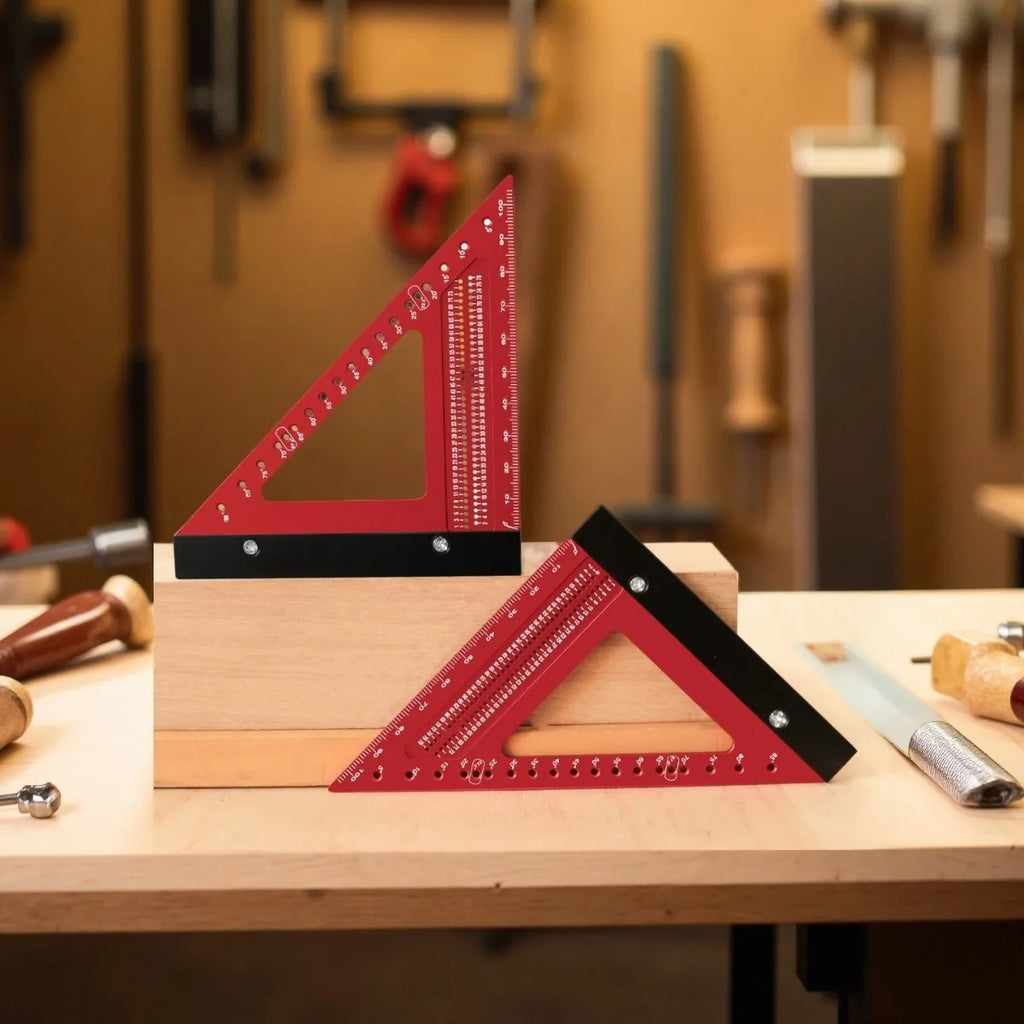 Precision Aluminum Alloy Carpenter Square 90° Triangle Ruler with Hole Positioning - Multi-Functional Measuring & Marking Tool