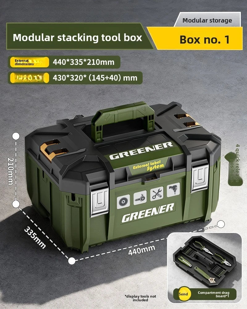 Stackable Toolbox Set Large Hardware Wide Storage Tote Luggage Rolling Handle Multi Function Organizer Box Tool Box Tool Chest
