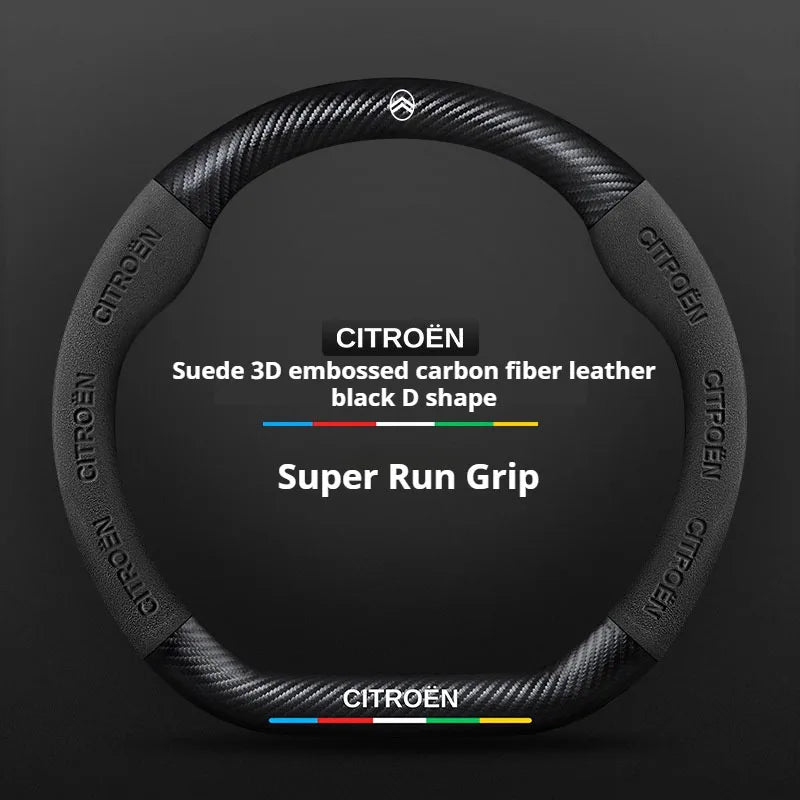 For Citroen C1 C2 C3 C4 C5 C6 VTS Xsara C-Crosser Berlingo Jumpy Carbon fiber Suede Car Steering Wheel Cover Auto Accessories