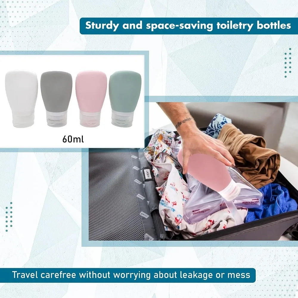 38/60/100ml Portable Refillable Travel Essential Silicone Toiletries Bottle for Shampoo Moisturizer Shower Gel Lotion Face Wash