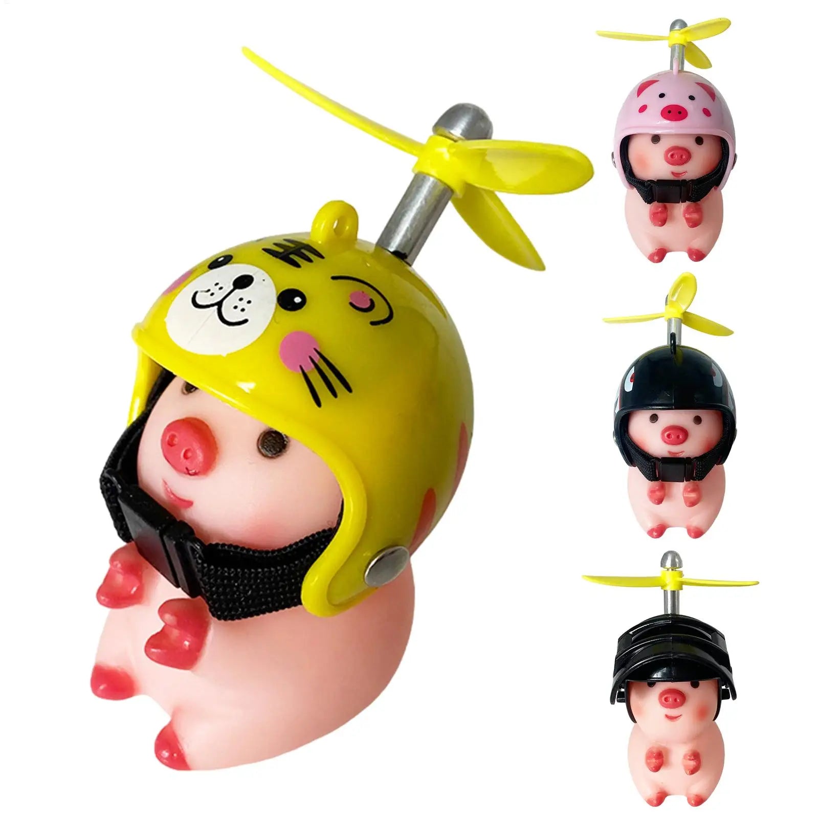 Bike Motor Accessories Pig with Propeller Helmet Broken Wind Rubber Pigs Toy Car Bicycle Pink Piggy Ornaments Handlebar Decor