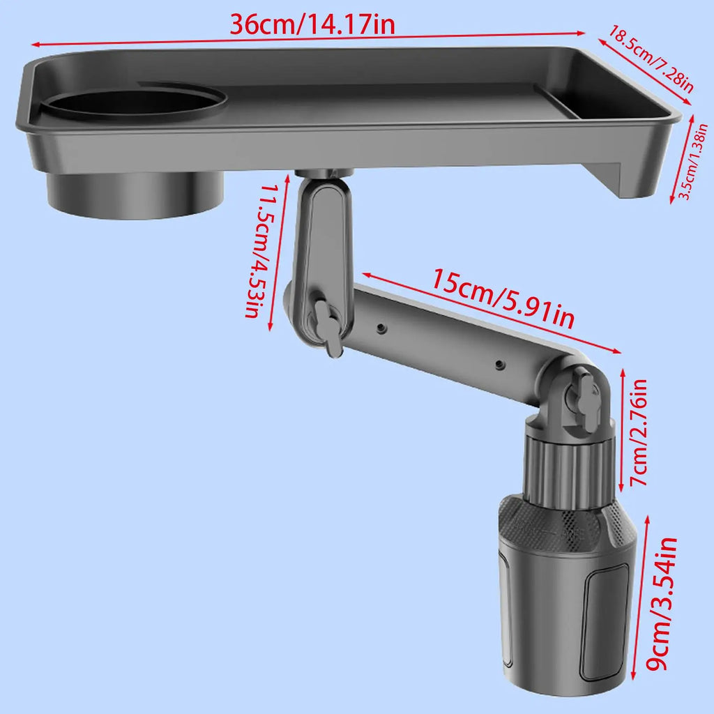 Car Cup Holder Expander Drink Holder with Food Table 360 Degree Adjustable Base Tray for Snack Rotatable Tray Bracket