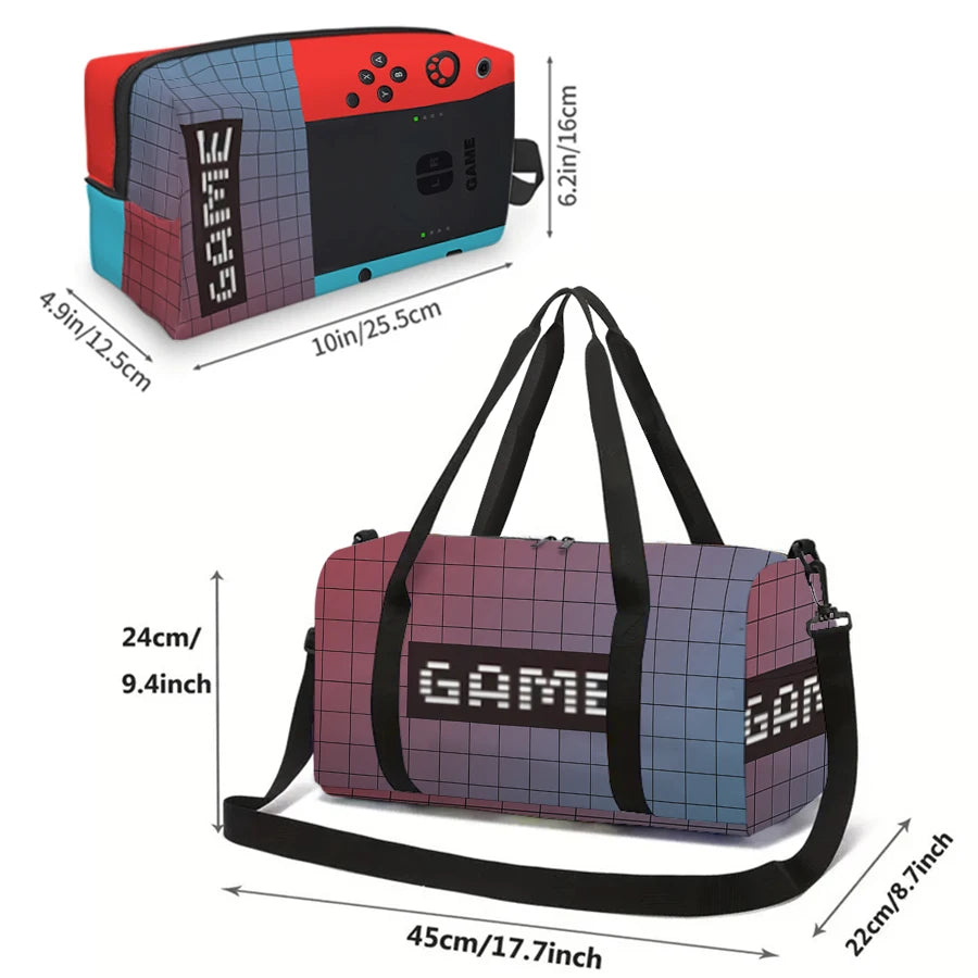2 Pcs Games Console Large Capacity Travel Bag,Cosmetic Bag For Boys/Girls Best Gifts 2D Cartoon Leisure Durable Travel Duffels