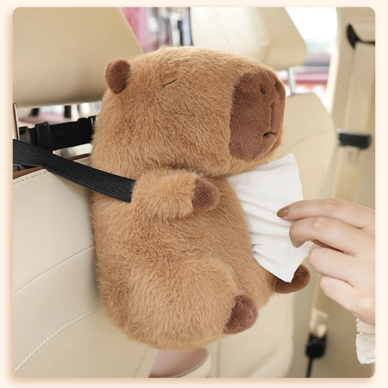 Car Tissue Boxes Capybara Plush accessories Car Backseat Hanging Tissue Bag Box Plush holder cover Auto Toys Interior Decoration