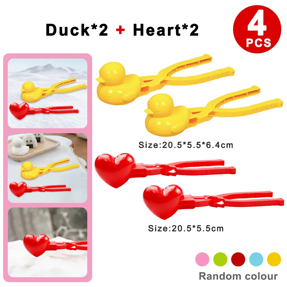 4pcs Cute Bear Duck Snowball Clip Snow Clay Ball Maker Creative Snowballs Mold Snow Shovel for Kids Outdoor Sports Snow Toys