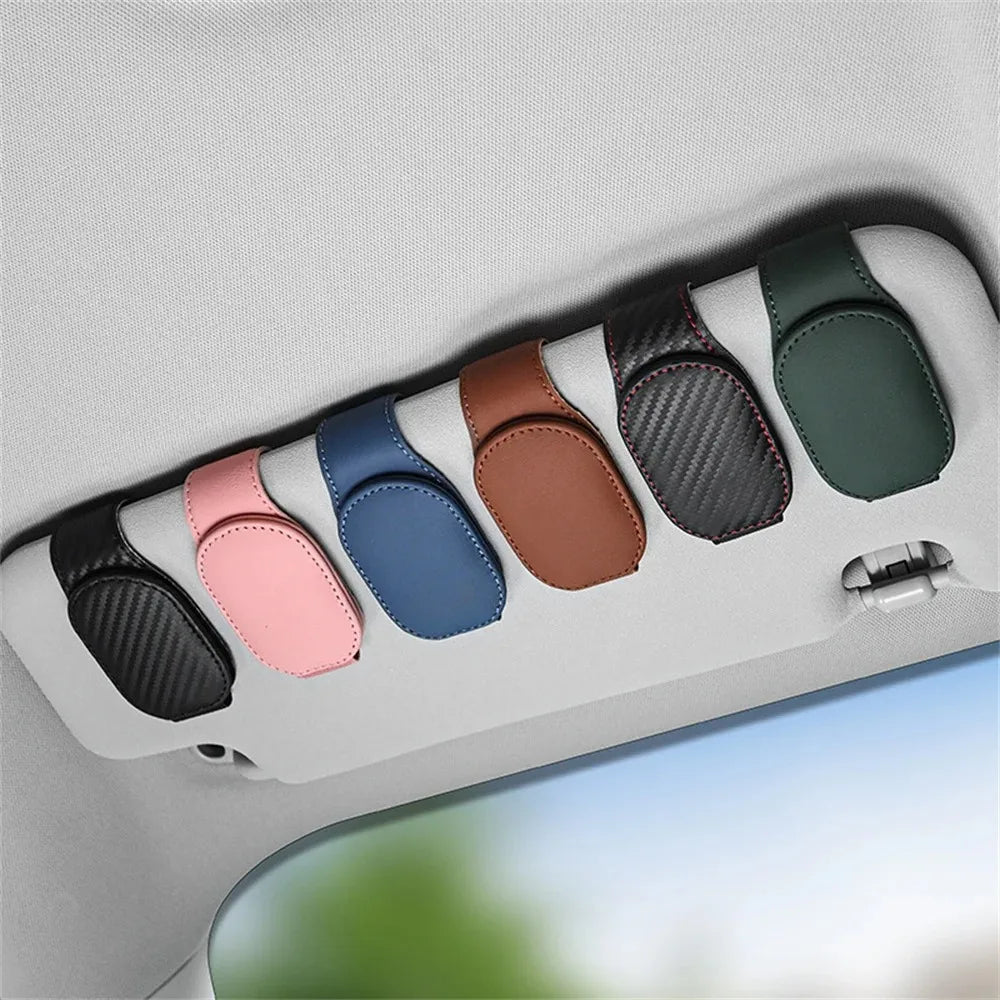 Magnetic Leather Eyeglass Clip Auto Sun Visor Glasses Storage Sunglasses Card Ticket Holder Stand Car Interior Accessories