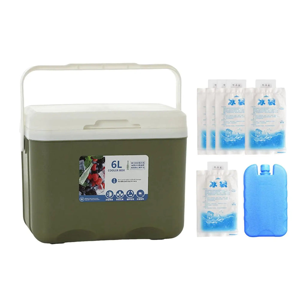 Camp Cooler, Ice Box Chest, 6 L with Handle Portable Cold Storage Case with Ice