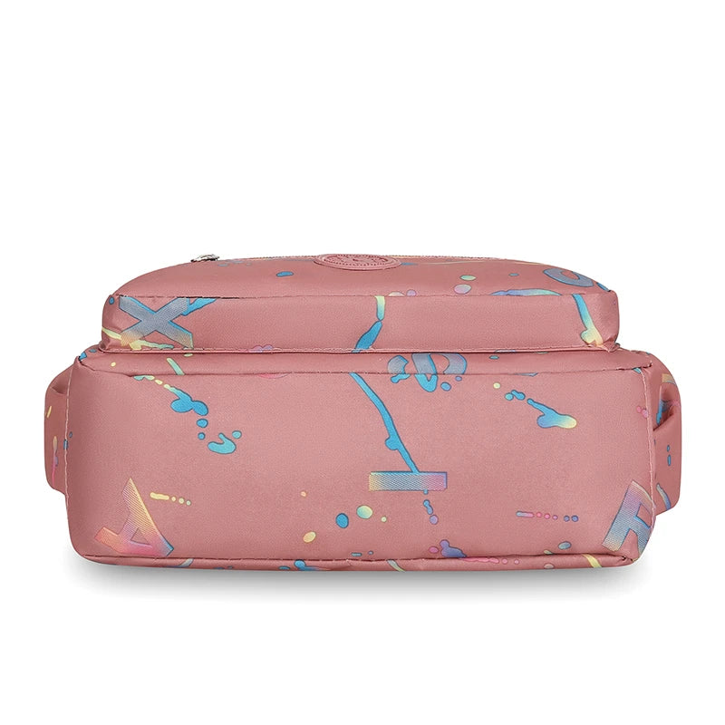 Stylish Metallic Print Crossbody Bag Waterproof Oxford Nylon Multi-Pocket Messenger Women for Travel Work Gym Waist Fanny Pack