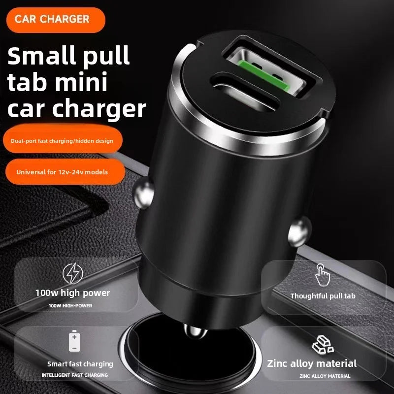 2pcs/1 set Mini Car Trash Bin With Led Lights Auto Cigarette Smokeless Ash Tray Mini Car Charger USB+Type C Fast Charger Adapter