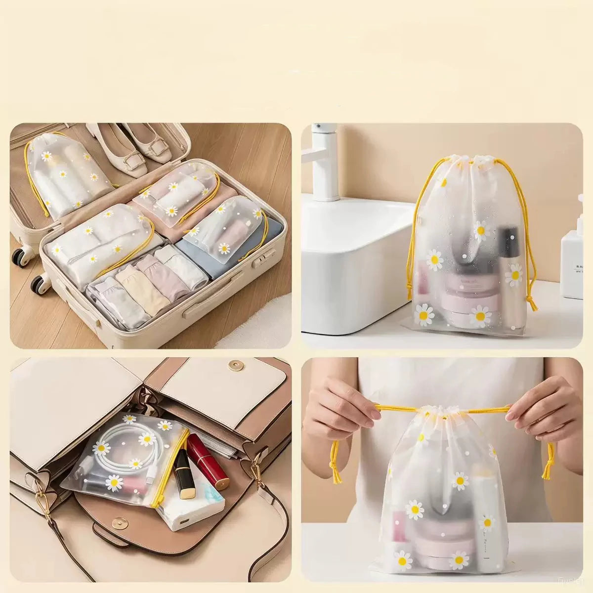 10Pcs Transparent Waterproof Travel Cosmetic Bag Towel Socks Plastic Drawstring Storage Bag Bathroom Transparent Beach Bag