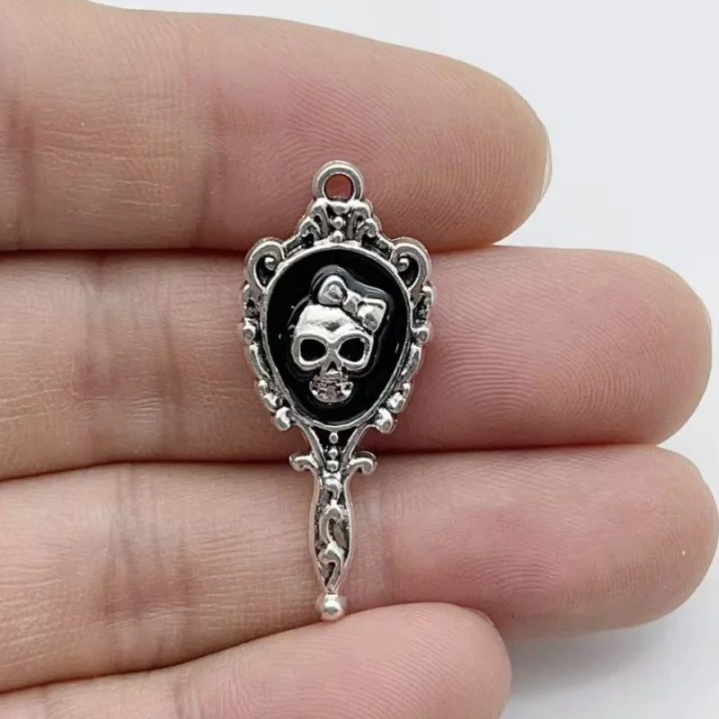 10Pcs Gothic Black Enamel Alloy Charms Mixed Vintage Heart Cross Skull Coffin Metal Pendants For DIY Earrings Bracelet Keychain