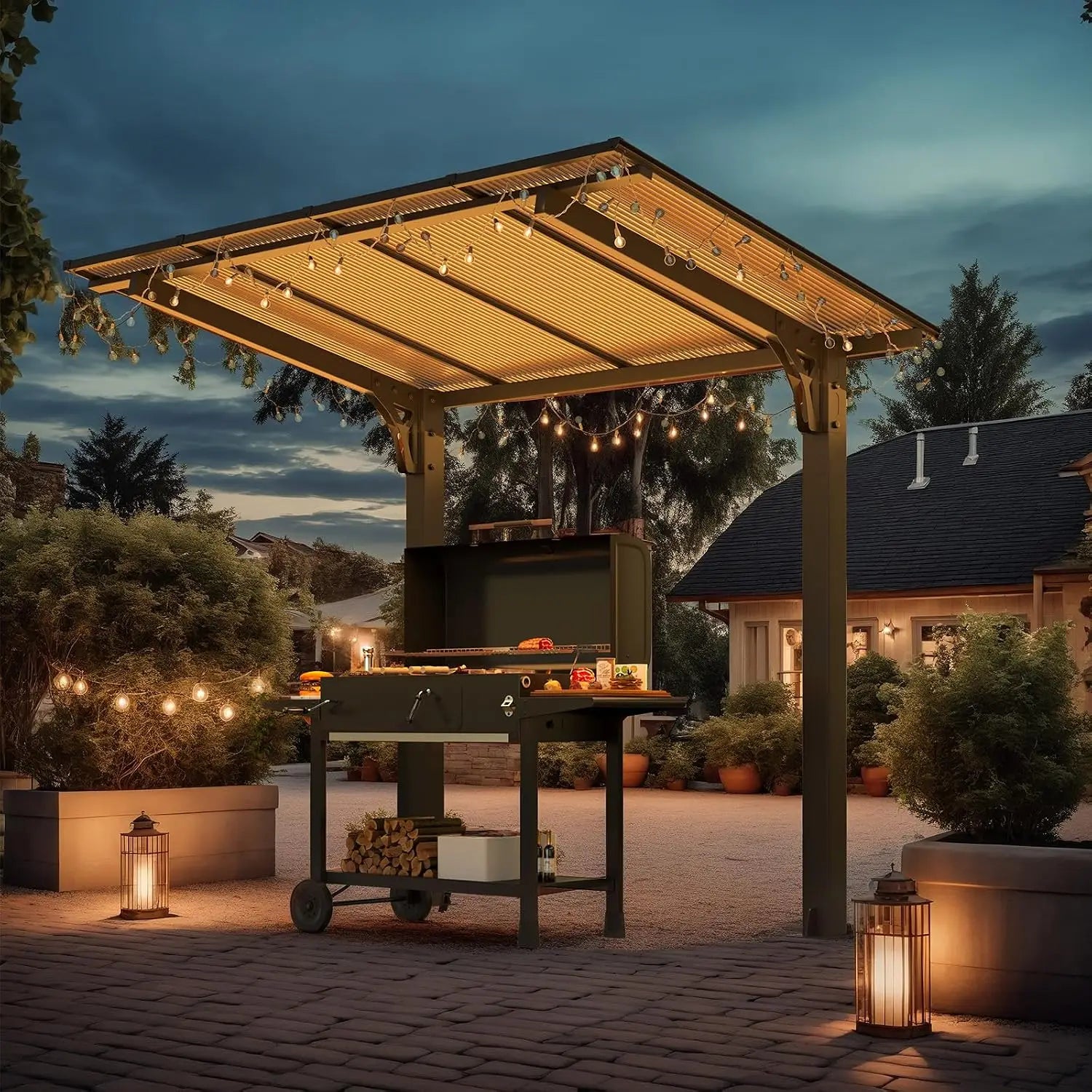 8'×5' Freestanding Hardtop Lean-To Grill Gazebo,Outdoor Patio Carport Pergola, Customized