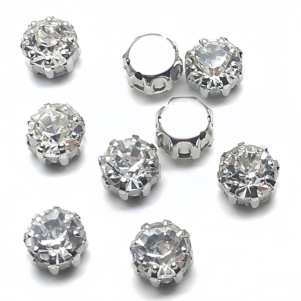 Round Clear Crystal Rhinestone with Hole 8 Claws Flatback DIY Sew On Stone Decoration for Wedding Clothes Bags Garment Ornament