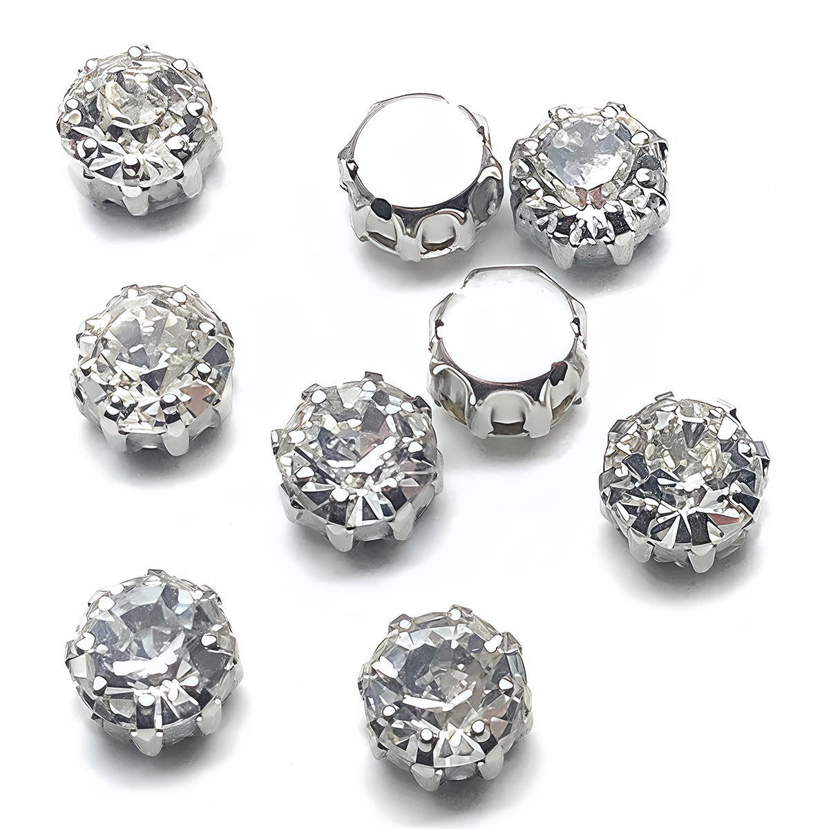 Round Clear Crystal Rhinestone with Hole 8 Claws Flatback DIY Sew On Stone Decoration for Wedding Clothes Bags Garment Ornament