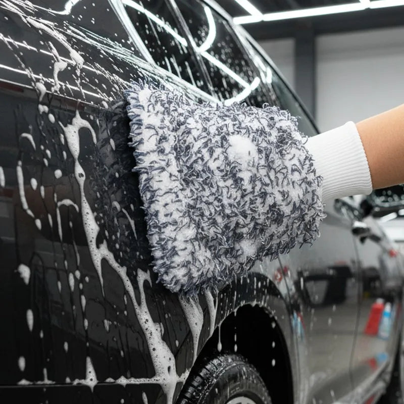 Plush Car Wash Gloves Wool-Lined Thickened Anti-Slip Car Wash Gloves with Brush Cleaning Accessories Car Cleaning Tools