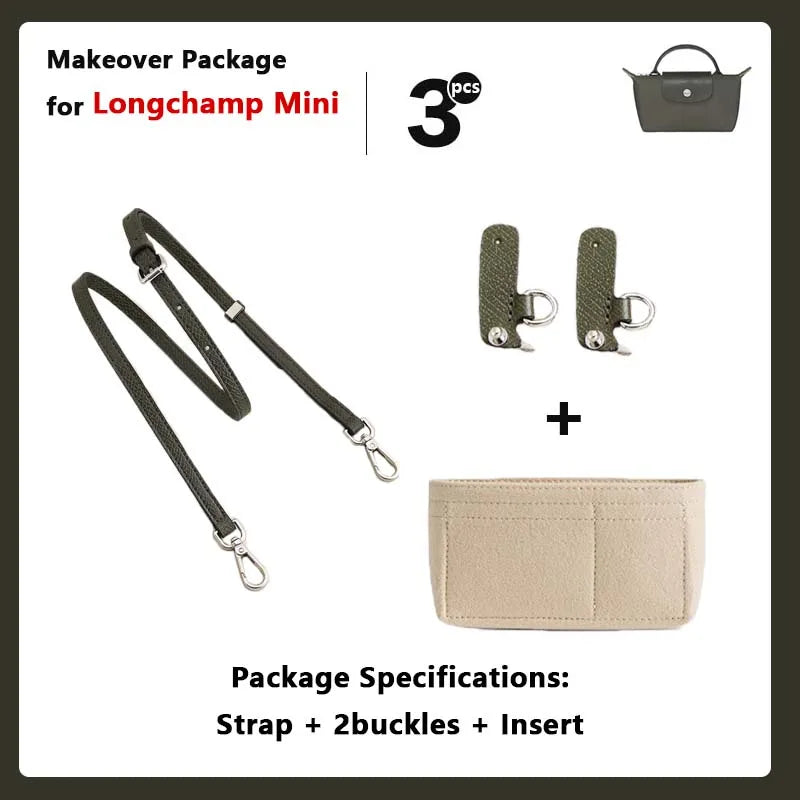 Bag Insert For LongChamp Mini Bag Organizer Felt Mini Bag Organizer for le pliage Green Pouch with Handle Small Handbag Shaper