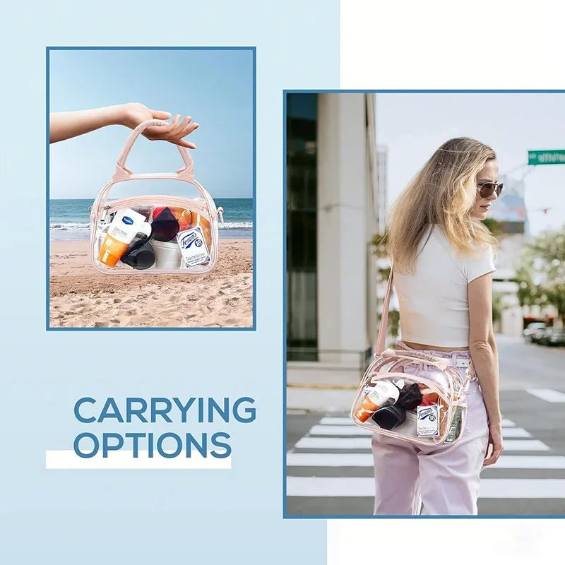 Zipper Transparent Crossbody Bag Waterproof Large Capacity Clear Shoulder Bag with Adjustable Strap PVC Storage Bag
