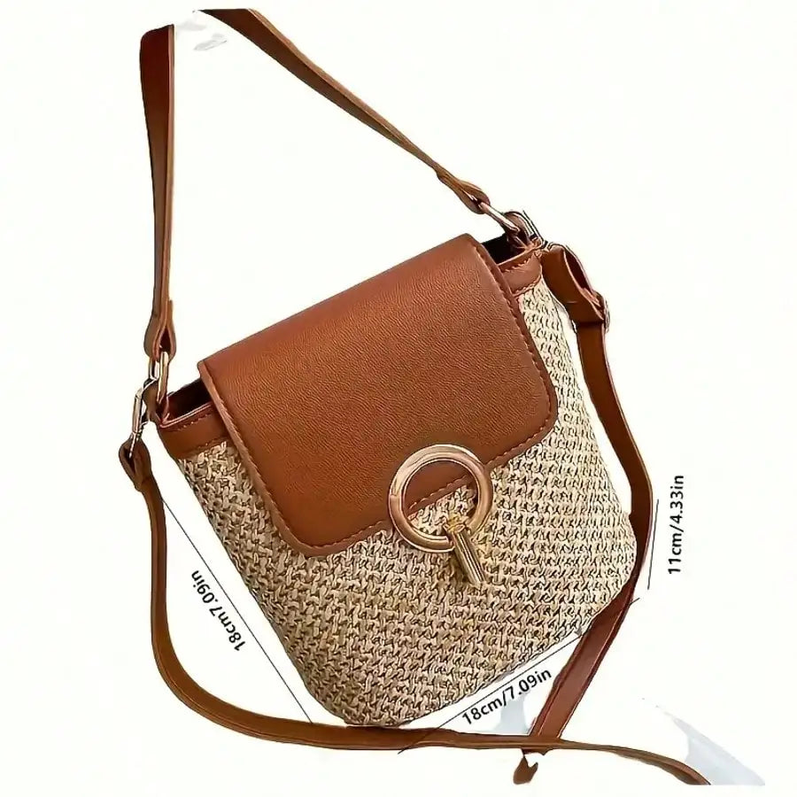 Woven Beach Crossbody Bag, Multi-Functional Adjustable Shoulder Strap, Golden Lock, Suitable For Vacation And Casual Daily Use, Brown/Black/White/Light Blue High-Quality Decorative Travel Handbag