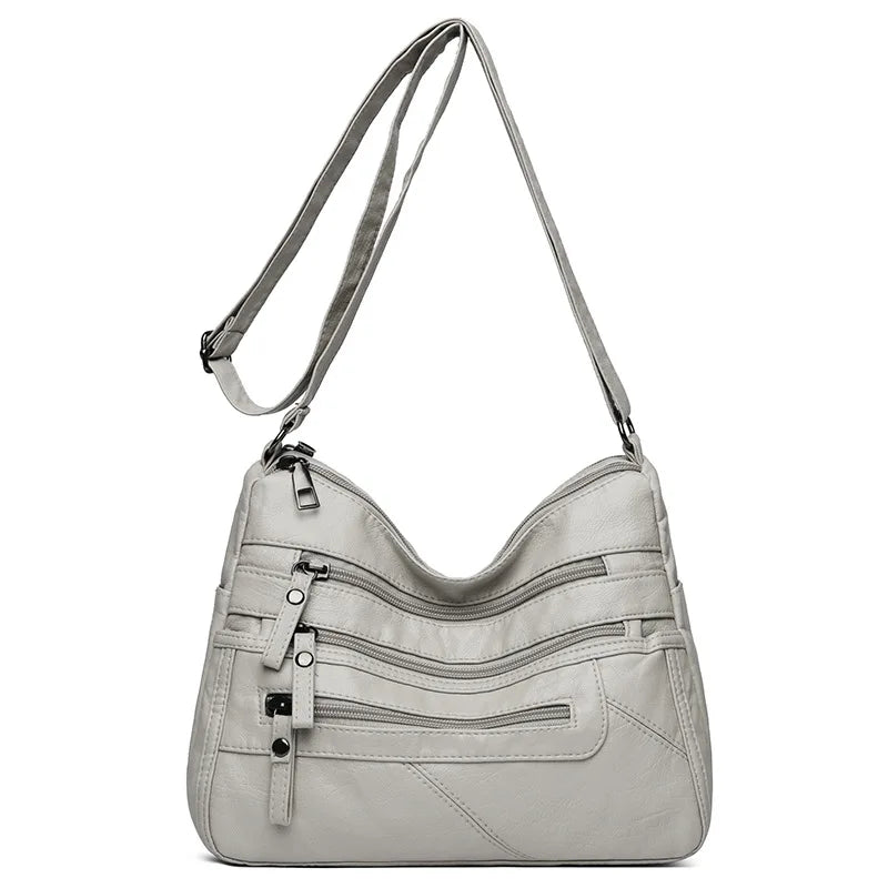Washed Soft Leather Crossbody Bag for Women Double Layer Large Capacity Shoulder Box Bag Elegant Everyday Purse