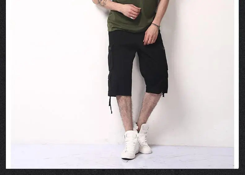 New Men's Seven Division of Labor Pants Trend Loose Large Size Cotton Five Points Shorts Men Multi Pocket 7 Points Pants