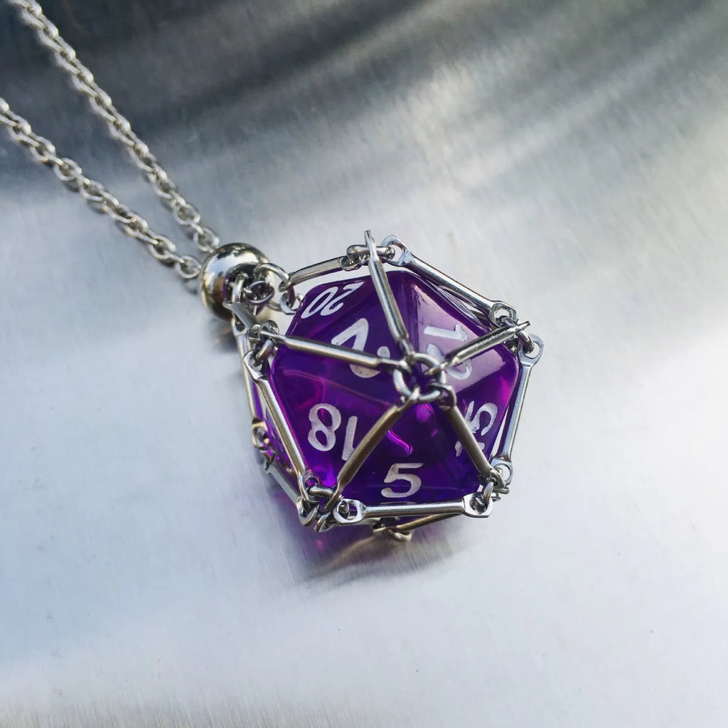 DND D20 Dice Necklace Stainless Steel Cage for D&d Dice, Dice Pendant DND Gift for Dungeon Master, D&D Player and RPG Gamer