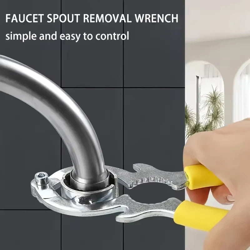 3-in-1 Tool Faucet Wrench with Bottle Opener and Pliers Kitchen Sink Aerator Filter Removal Spanner Multitool for Home Repair