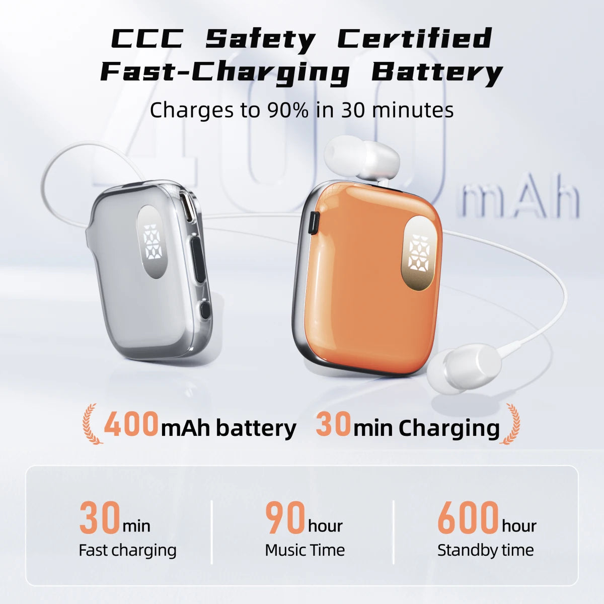 90H Playtime Bluetooth Headset V6 ENC Noise Canceling LED Power Display Retractable Lapel Clip Earphone for Meeting Driving K91