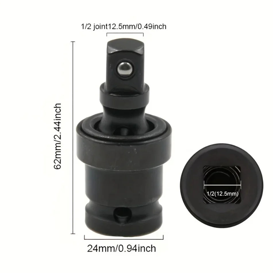 1/2 Inch Drive Universal Joint Socket Adapter, 360° Swivel Steel Ball Impact Socket for Electric Wrench Efficiency Enhancement,