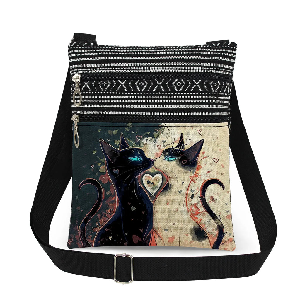 Cute Cartoon Black Cat Print Crossbody Bags Shoulder Bags For Women Daily Travel Portable Small Messenger Bags Catkeeper Gift
