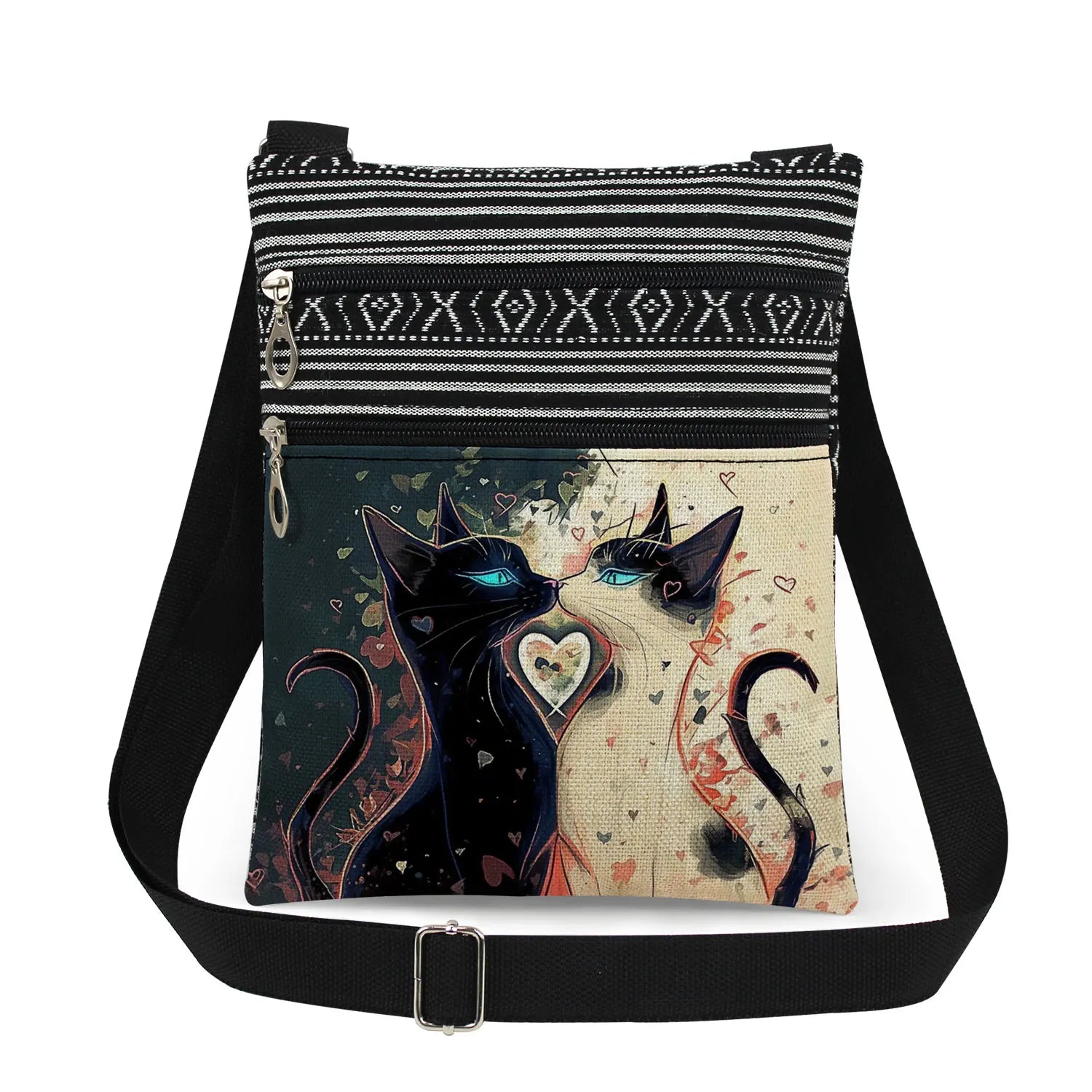 Cute Cartoon Black Cat Print Crossbody Bags Shoulder Bags For Women Daily Travel Portable Small Messenger Bags Catkeeper Gift
