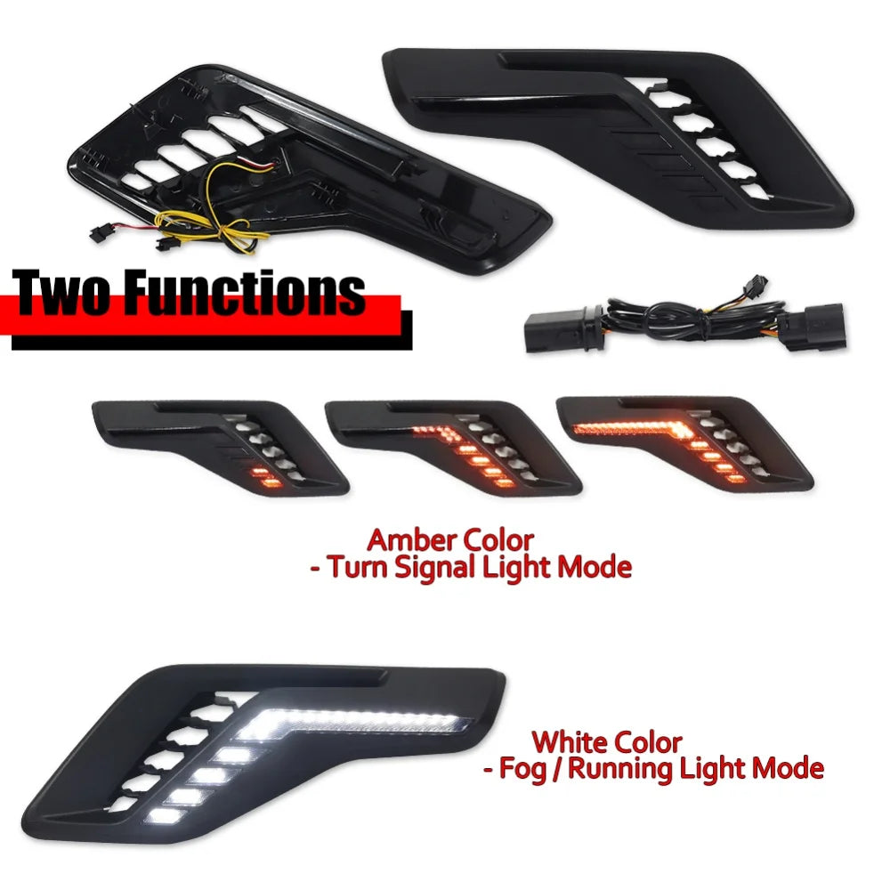 Sequential Amber LED Car Front Fender Side Marker Turn Signal Lights W/ White DRL Driving Lights For Ford F-150 Raptor 2022 2023
