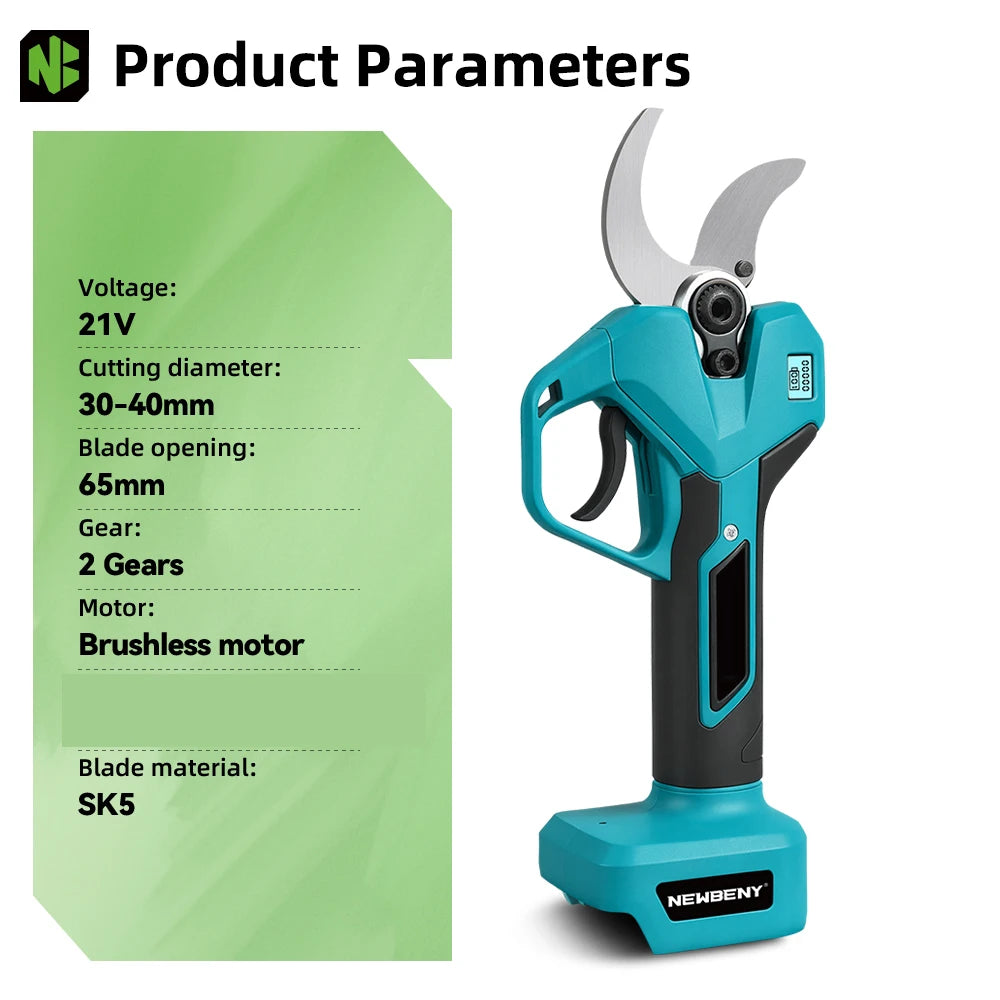 NEWBENY 65MM Cordless Electric Pruning Shears 2 Gears Handheld Scissors Tree Branches Cutting Power Tools For Makita Battery Pin