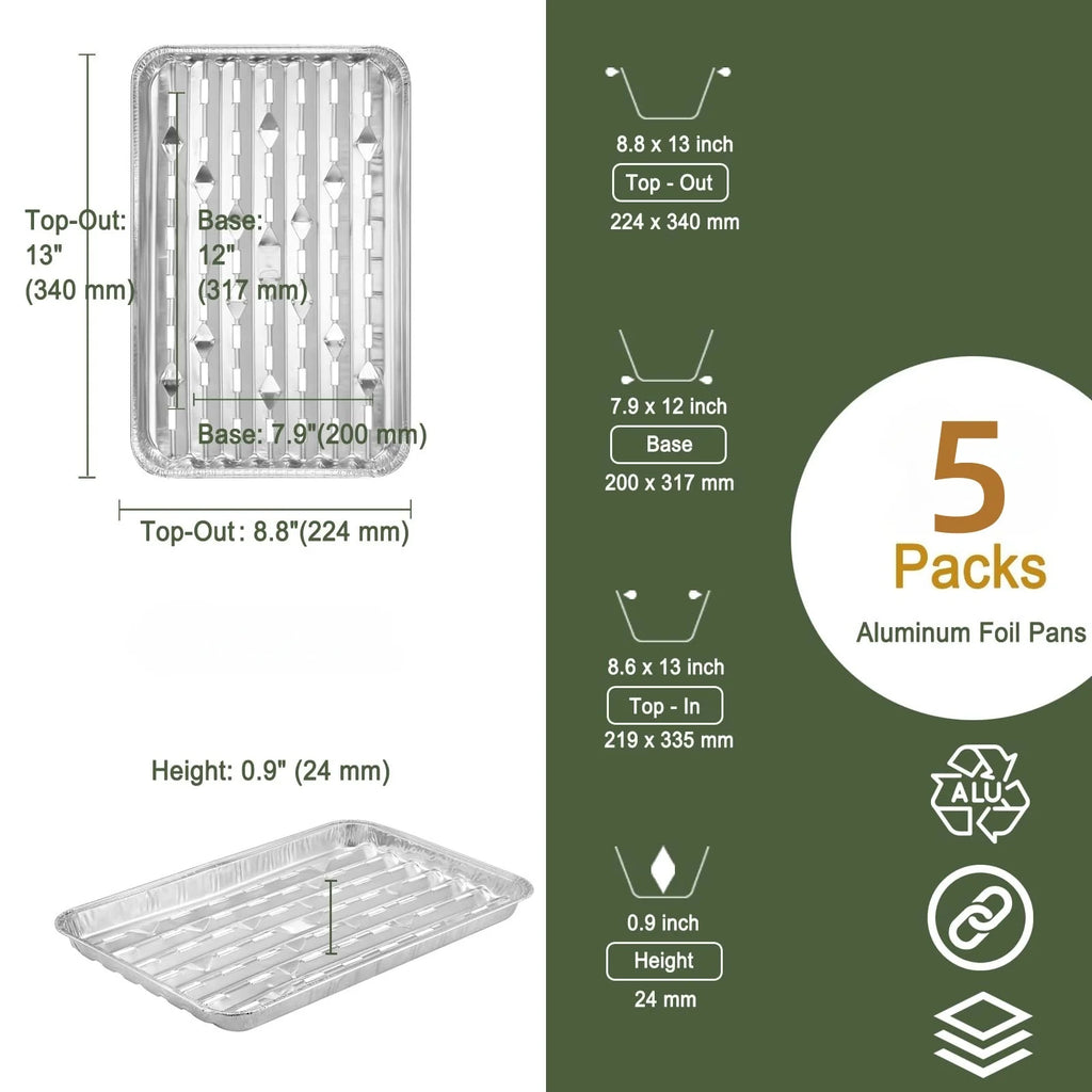5/10-Pack 33x23cm Food-Grade Aluminum Foil Disposable BBQ Trays, Perforated for Meat Veg Seafood, Easy Outdoor Grilling Cleanup