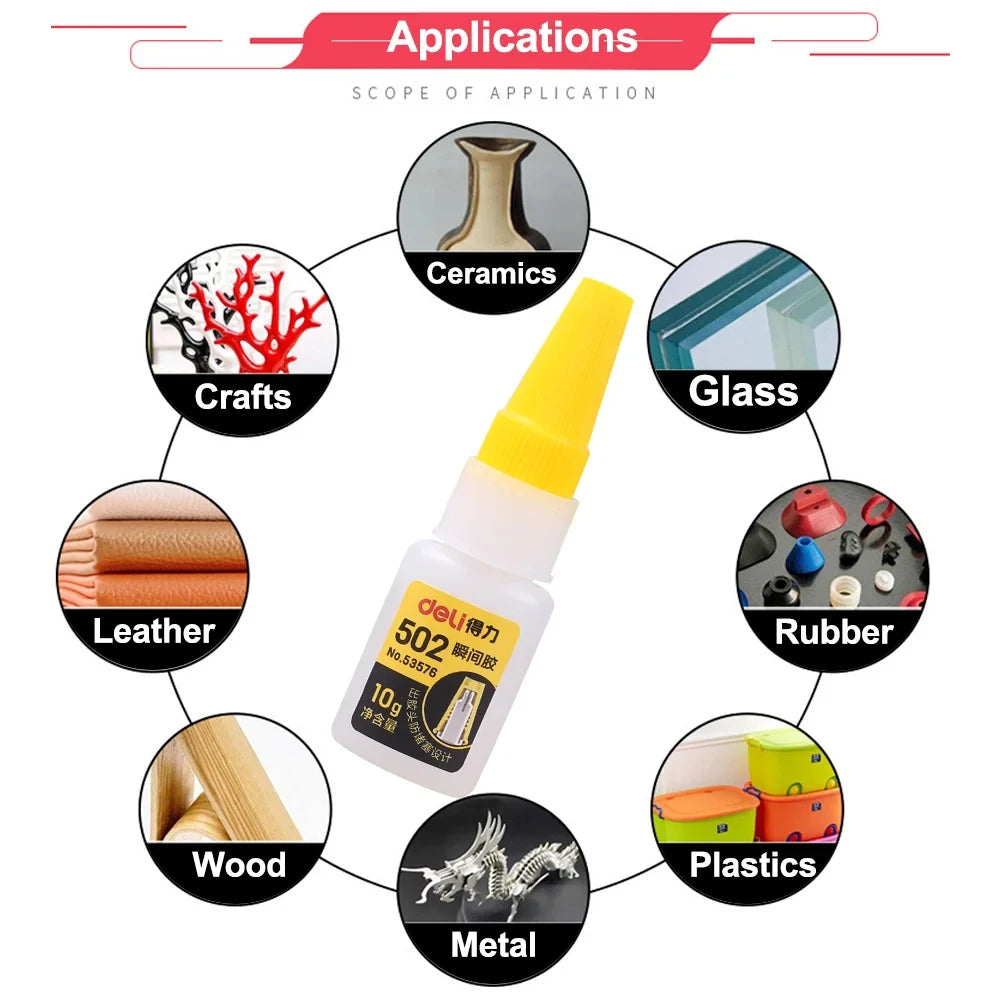 Deli 502 Professional Super Glue Cyanoacrylate – Fast Instant Adhesive for Hardware Metal Wood Cars Craft Hobby Seconds Bond