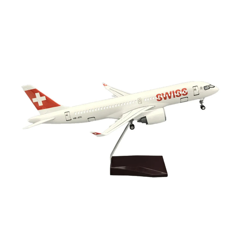 A220-300 Swiss Airways 38cm Resin Aircraft Model With Lights And Wheel Scale Airplane Diecast Aviation Enthusiast Assemble Gift