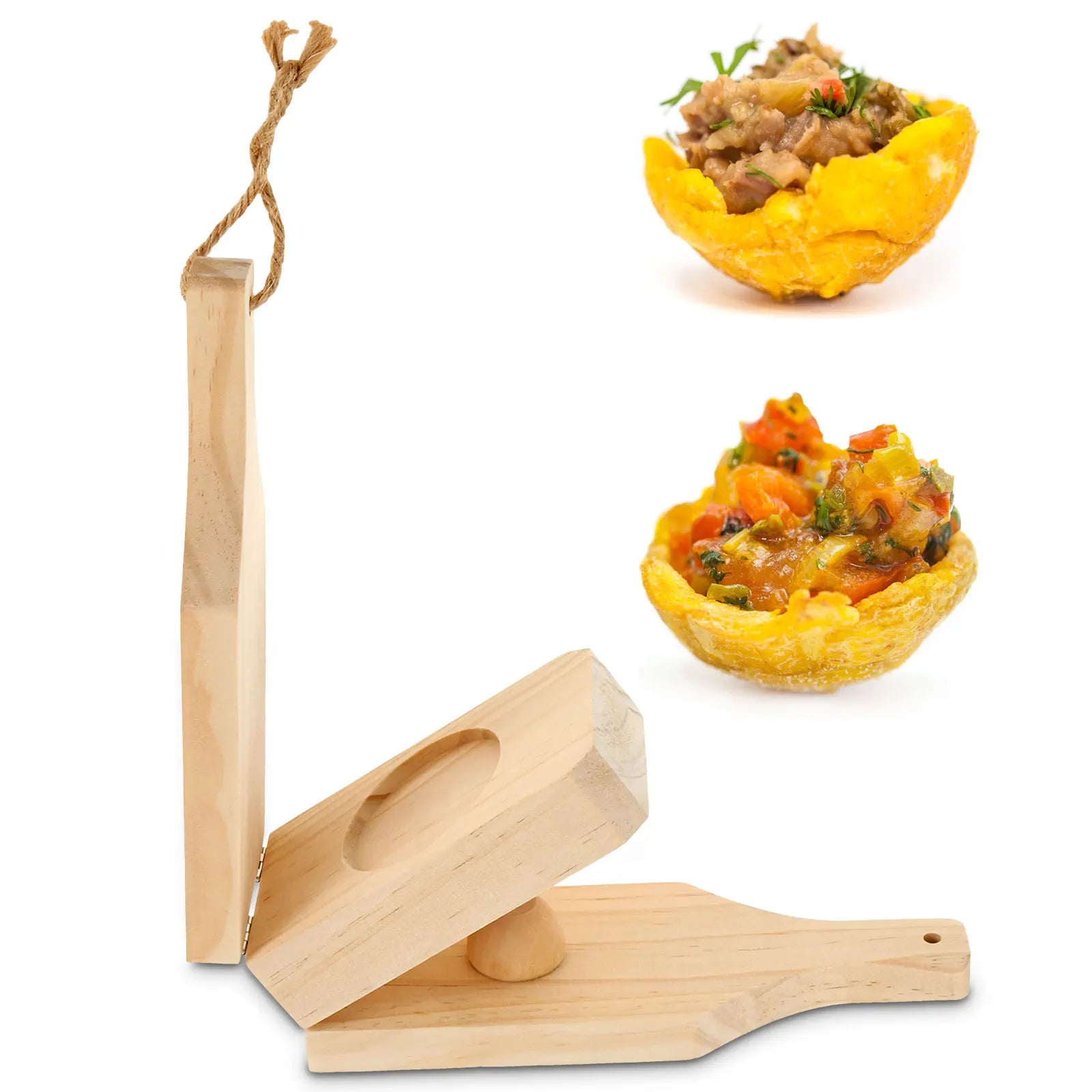 Wooden Banana Press Tostonera Plantain Press Food Roller Tool Multi-layer Banana Cake Meatball Press Plate Kitchen Banana Gadget
