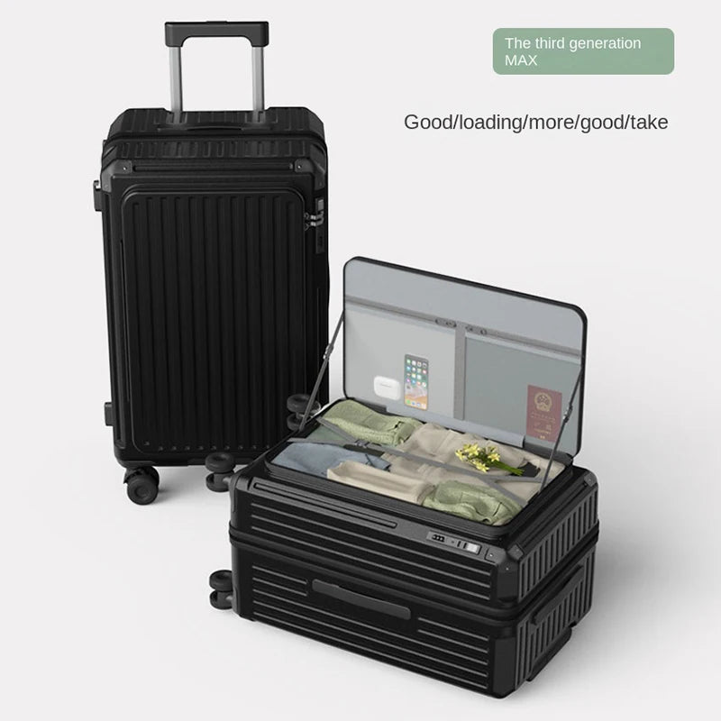 Five Wheels Suitcase 20-28 inch Side-Opening Expandable Deep Compartment Luggage Front Opening Large Capacity Trolley Case