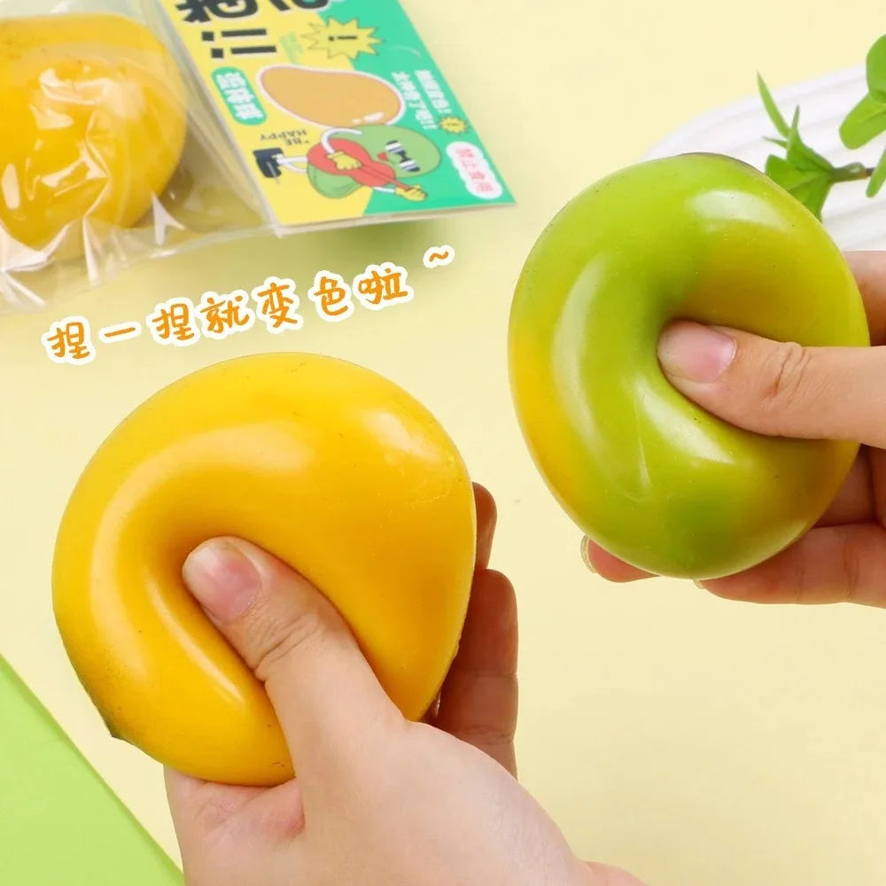 Handmade Crispy Mango Stress Ball Squeeze Toy, Color-Changing Mango Squishy Fidget Ball, ASMR Sensory Stress Relief Toy