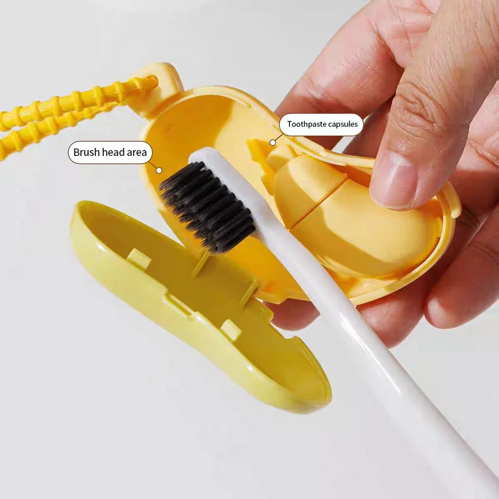 Compact Banana Toothbrush with Protective Cap and Toothpaste Storage Travel Essential Convenient Dental Care Accessory