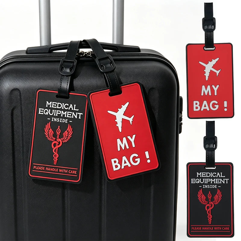 Privacy Protection Luggage Tag Medical Equipment Handle with Care Warning Baggage Label Travel Identifier for Suitcase & Bag