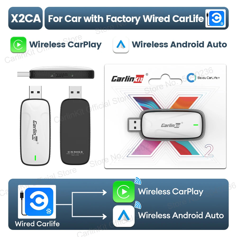 CarlinKit Baidu CarLife to CarPlay Wireless Adapter Android Auto 2 in 1 Mini Box USB Plug and Play 5.8Ghz WiFi Seamless Connect