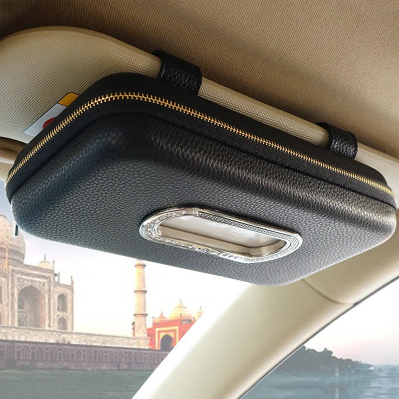 Car Tissue Holder, Sun Visor Napkin Holder, Car Visor Tissue Holder, Luxury PU Leather Backseat Tissue Case Holder
