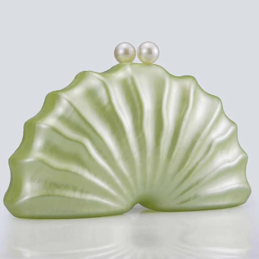 Acrylic shell shape clutch bag women designer evening party cute purse white pink champagne shell handbag chain shoulder bag sac