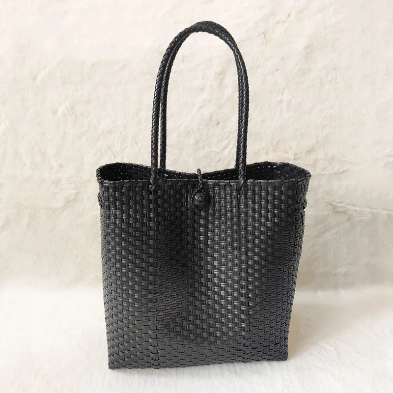 Handwoven Large Capacity Waterproof Shopping Bag Ins Minimalist Handheld Cabbage Basket Single Shoulder Handbag Soft PVC Mate...